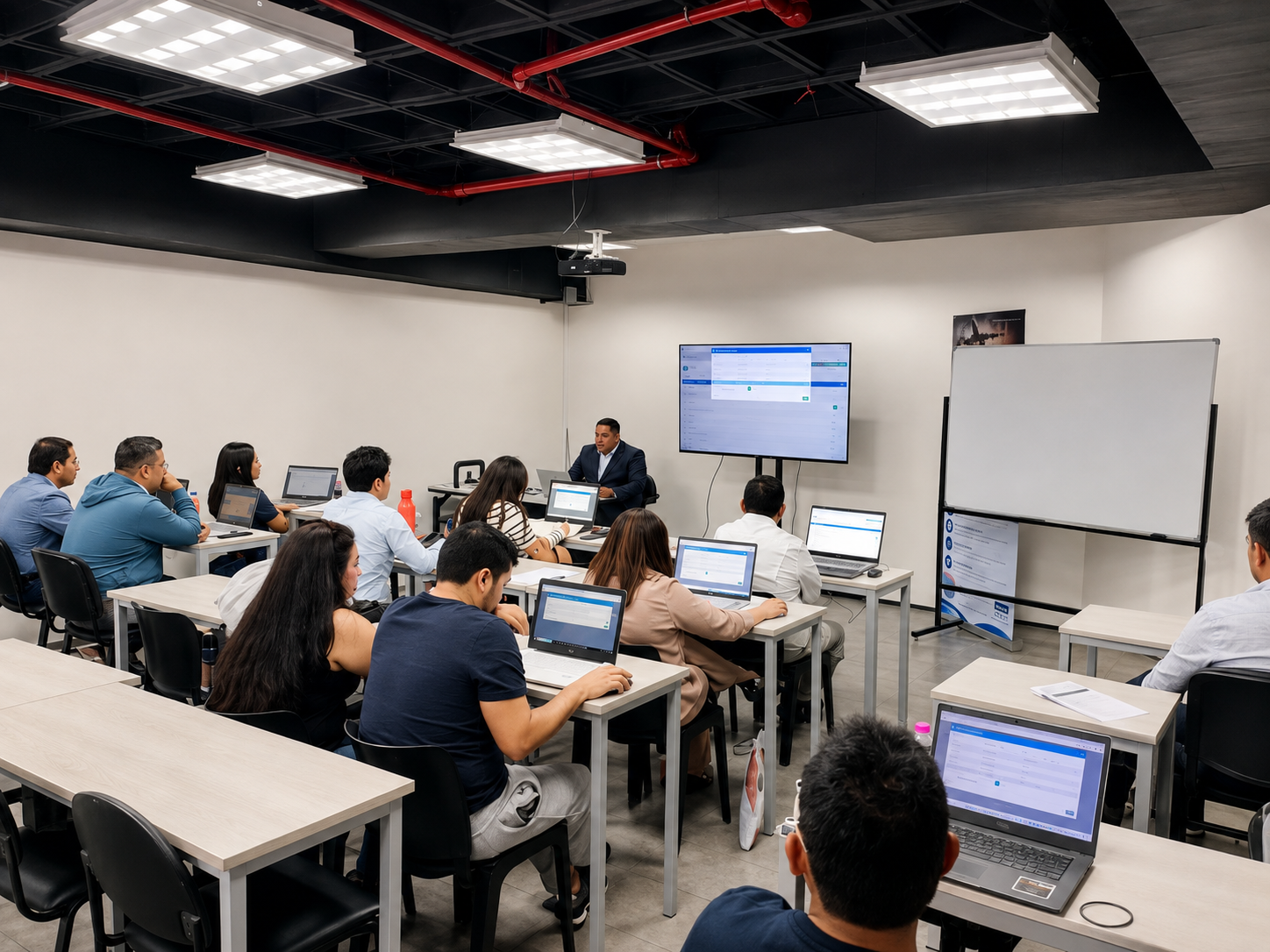 Cristhian Talavera trabajando cálculos con alumnos en clase